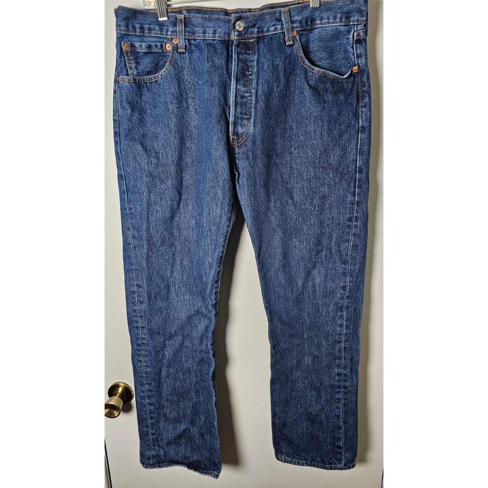Levis 501 Original Fit Straight Leg Blue Denim Button Fly Jeans Mens Size 36x30
